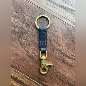 Vintage Coach Navy Leather Strap Keychain with Brass Hardware